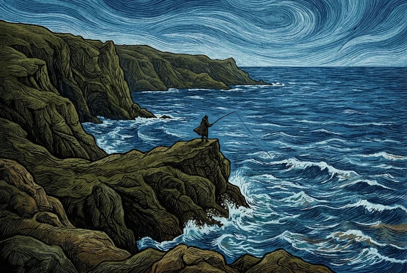 Solitary Cliffside Fisherman