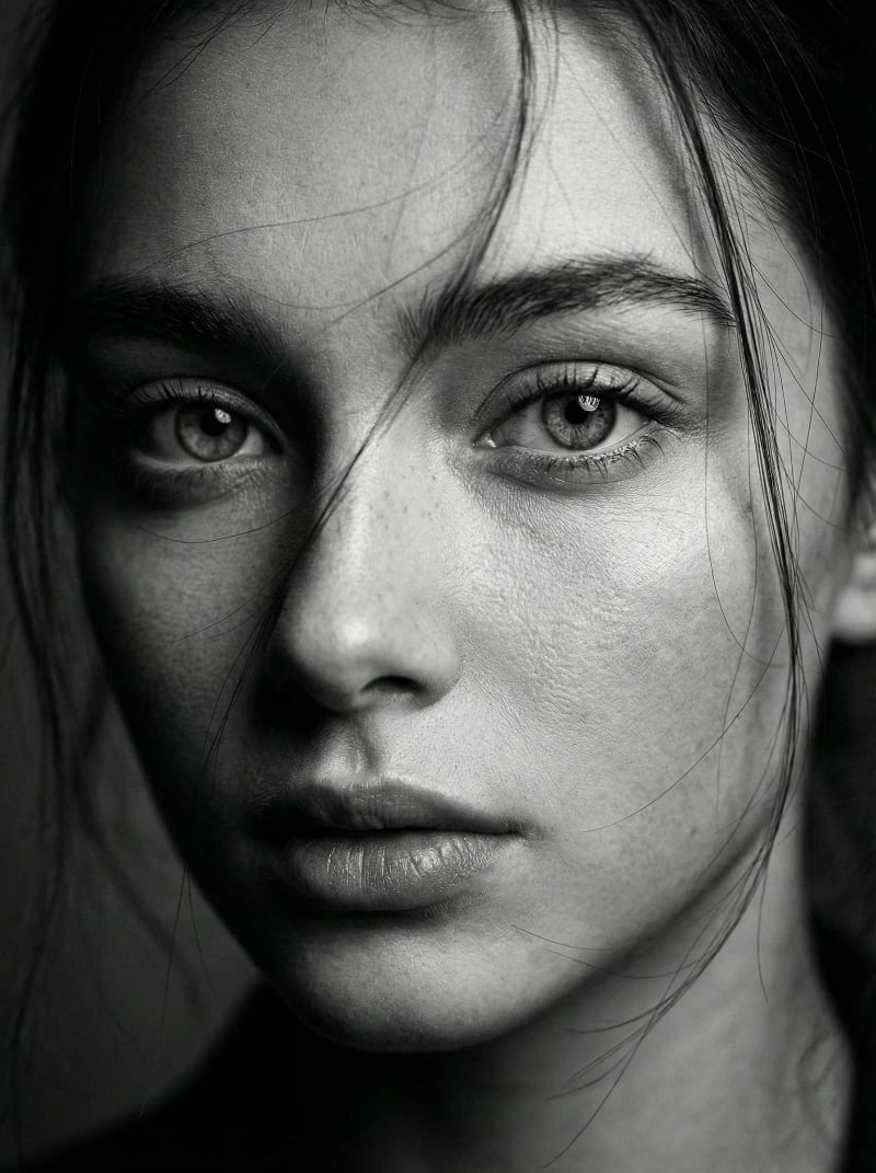Dramatic B&W Portrait Closeup