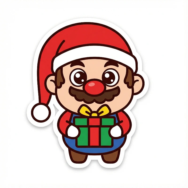 Cute Santa Mario Sticker