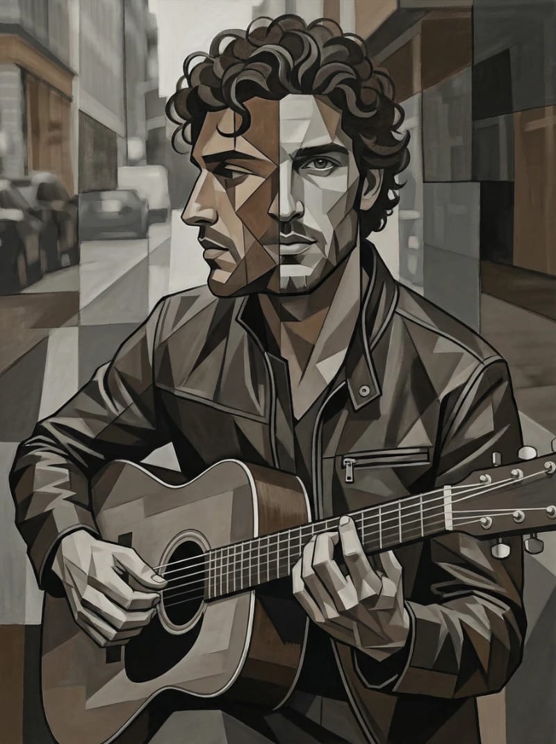 Cubist Guitar Portrait