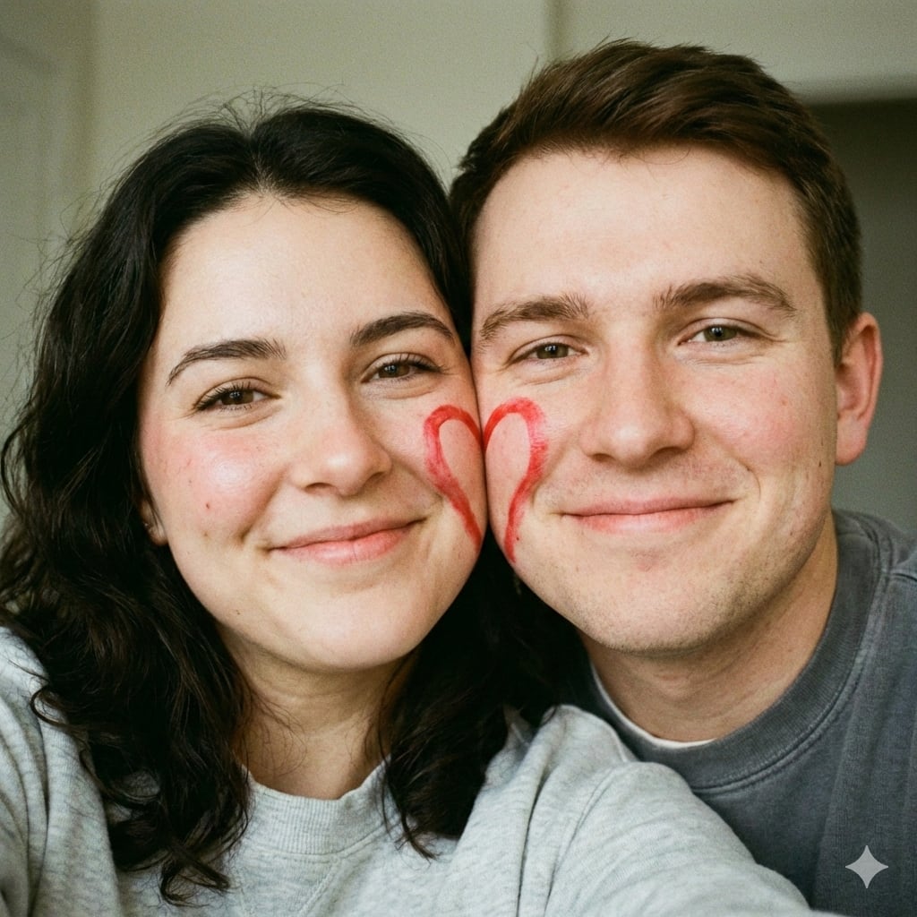 Profile / Avatar - Ultra-Close Photorealistic Couple Selfie with Heart Cheek Paint
