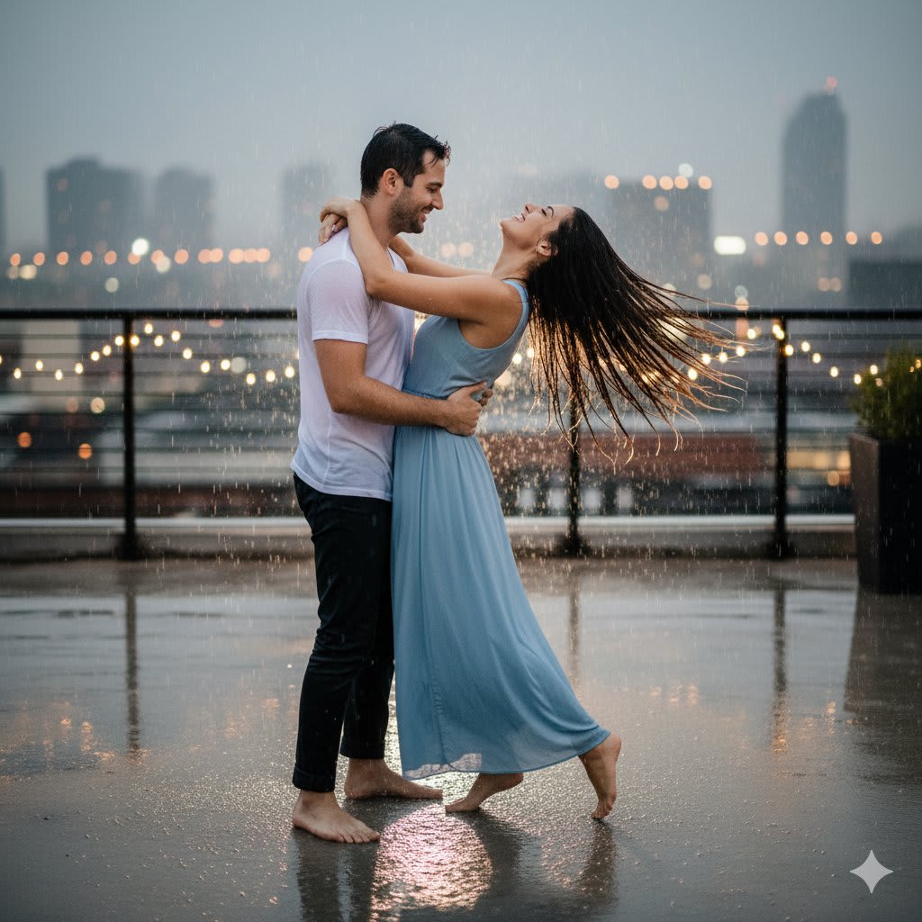 Romantic Raindrops: Love in the City Lights