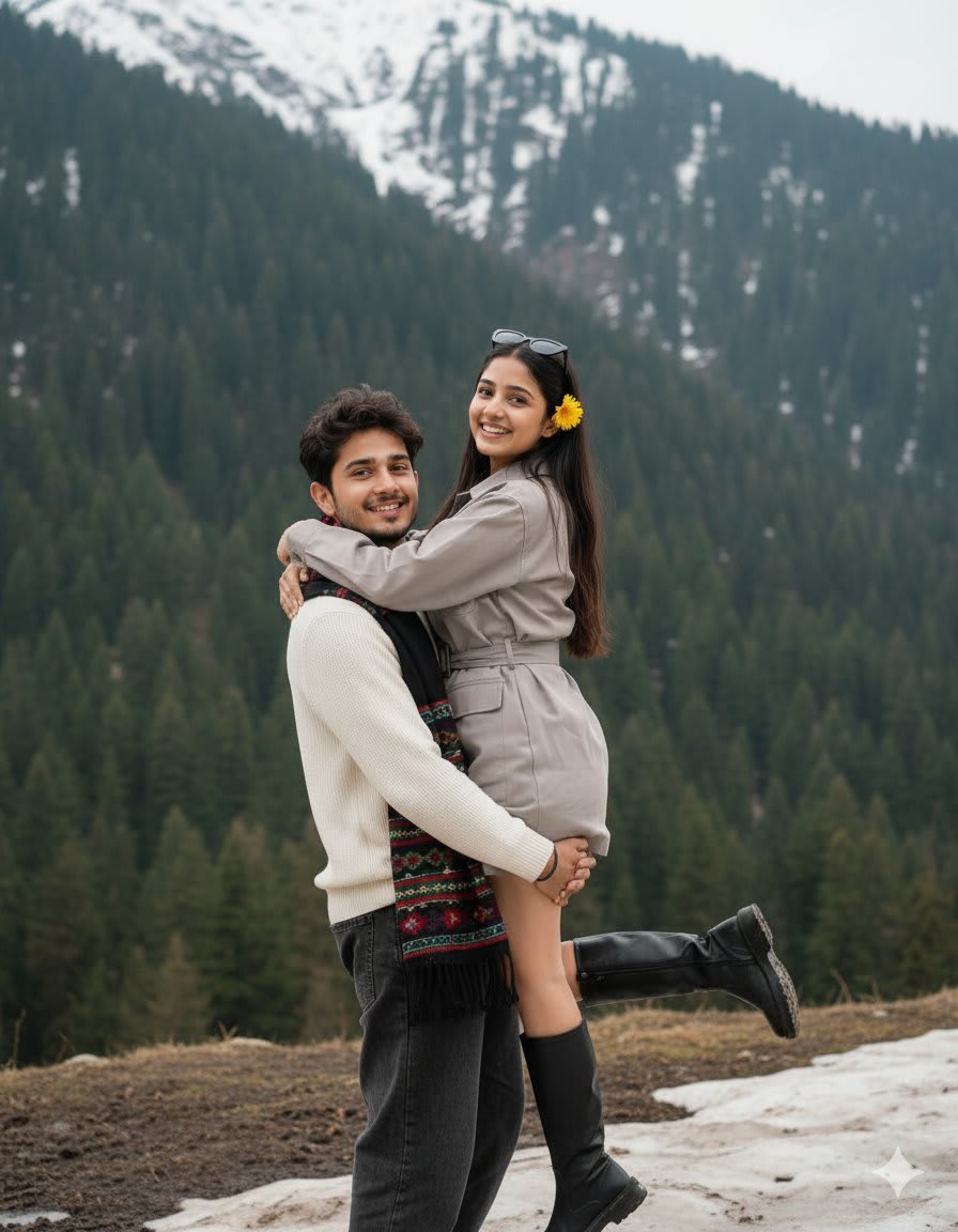 Love in the Mountains: A Whimsical Winter Embrace