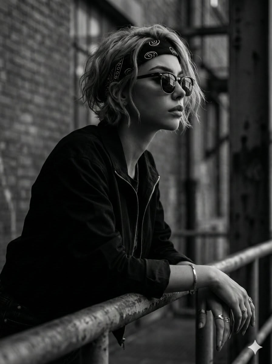 Urban Elegance: A Gritty Portrait in Monochrome