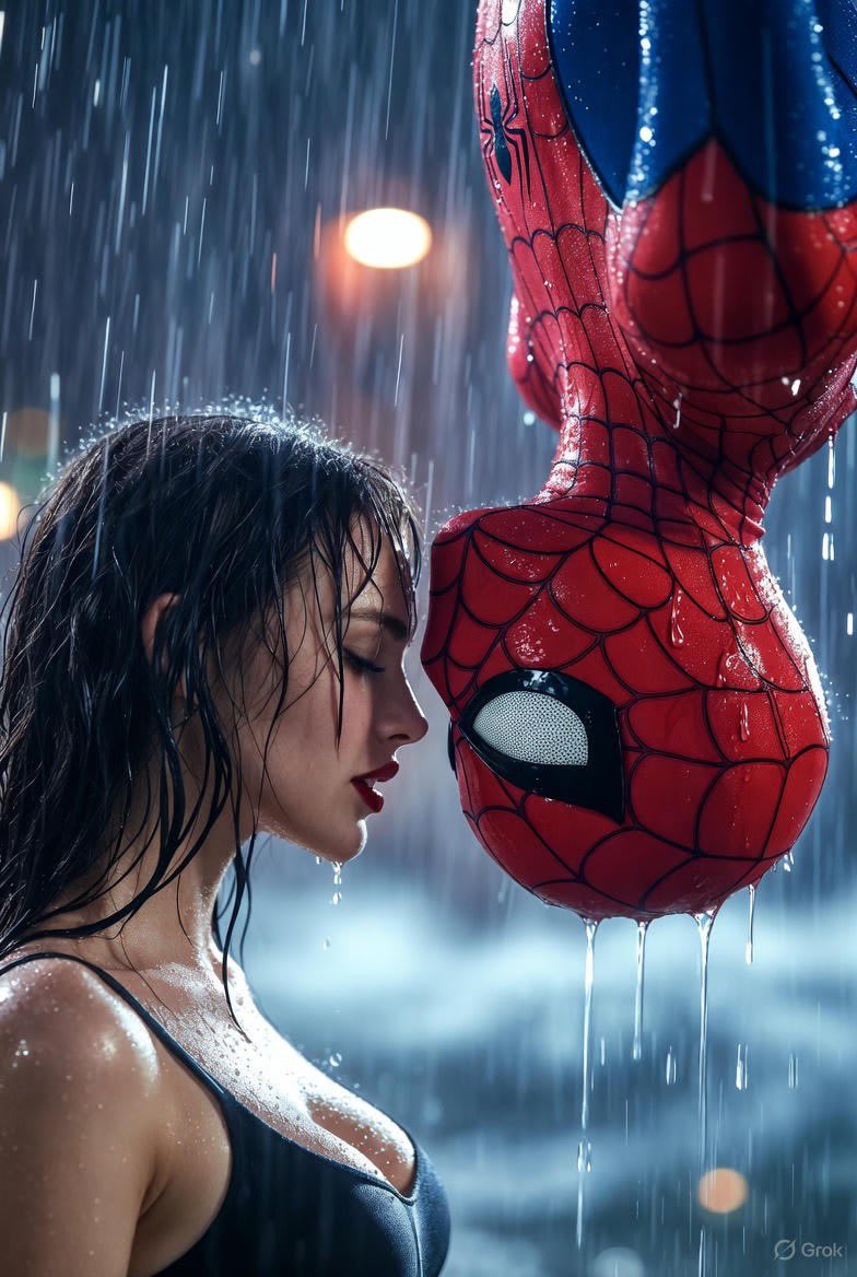 Rain-Kissed Secrets: A Night with Spider-Man