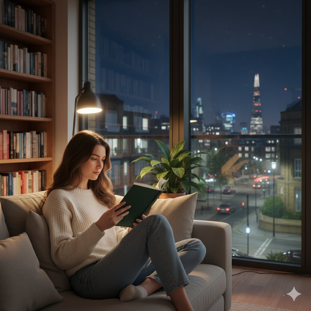 Nighttime Serenity: Reading in London's Cozy Embrace