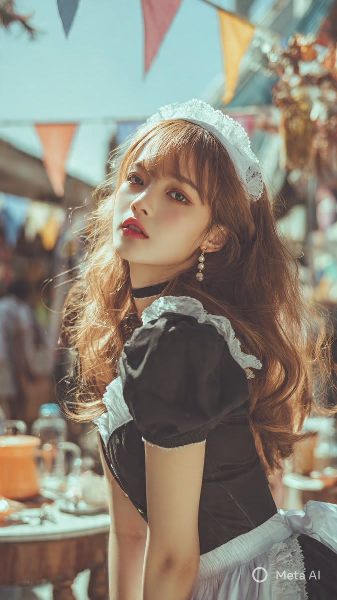 Enchanting Elegance: A Maid's Delight in the Sun