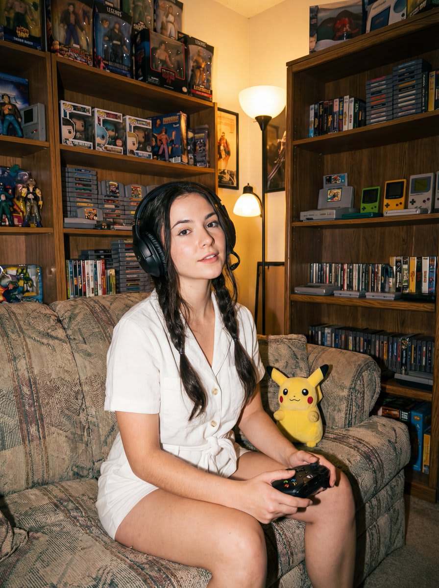 Retro Gamer Vibes: A Nostalgic Portrait in a Gamer's Paradise