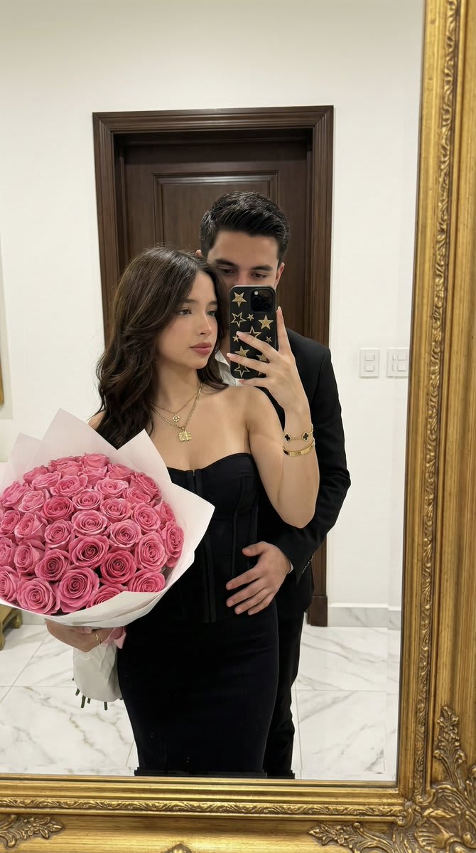 Social Media Post - High-Fidelity Mirror Selfie with Valentine's Roses and Identity Lock