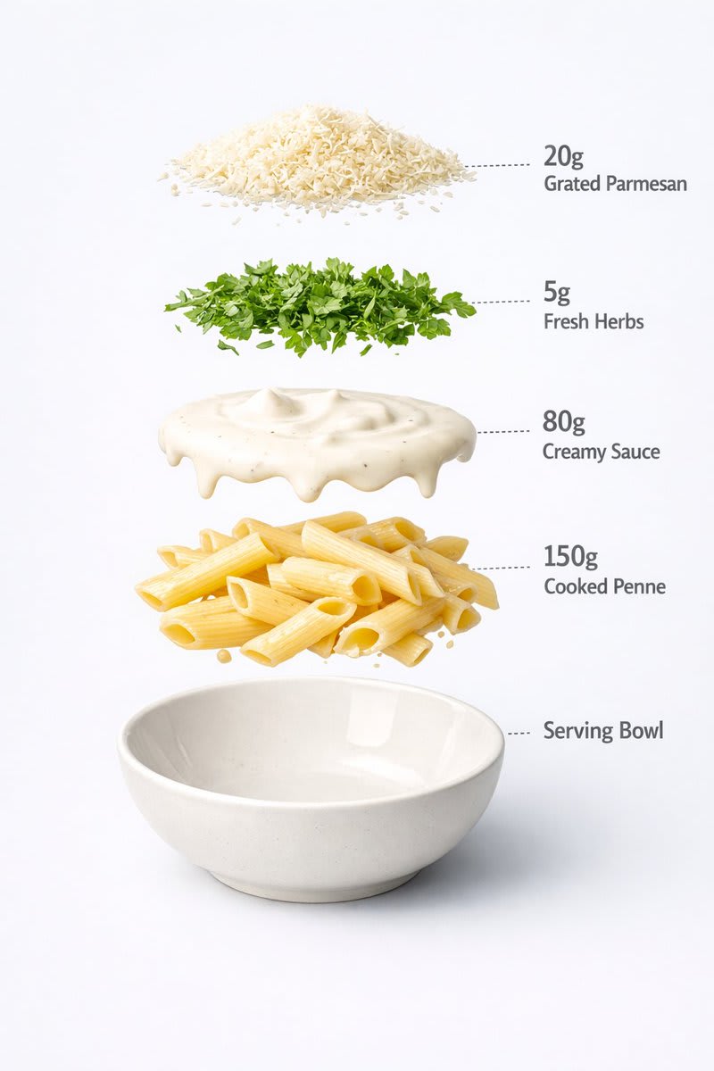 Infographic / Edu Visual - Motion and Image Prompt for Ultra-Realistic Food Photography of Pasta
