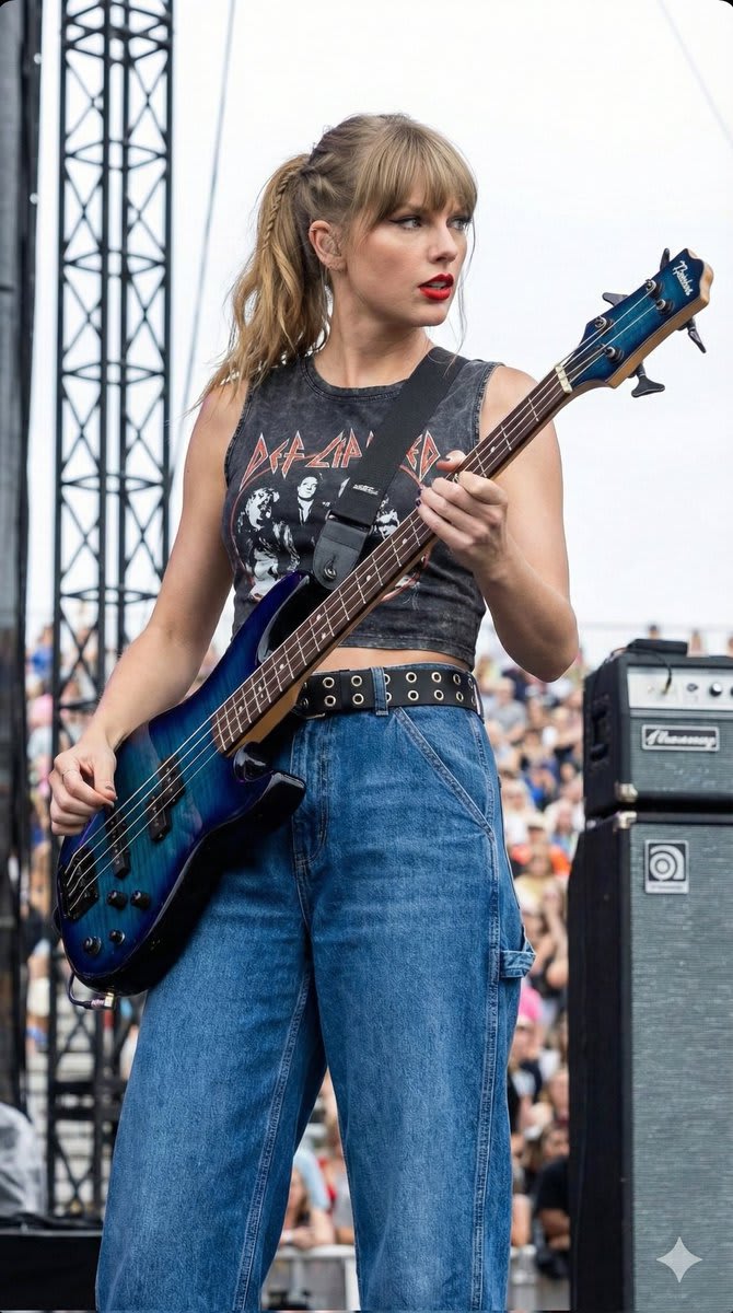 YouTube Thumbnail - Ultra-Realistic Portrait of Female Bass Guitarist Performing Live