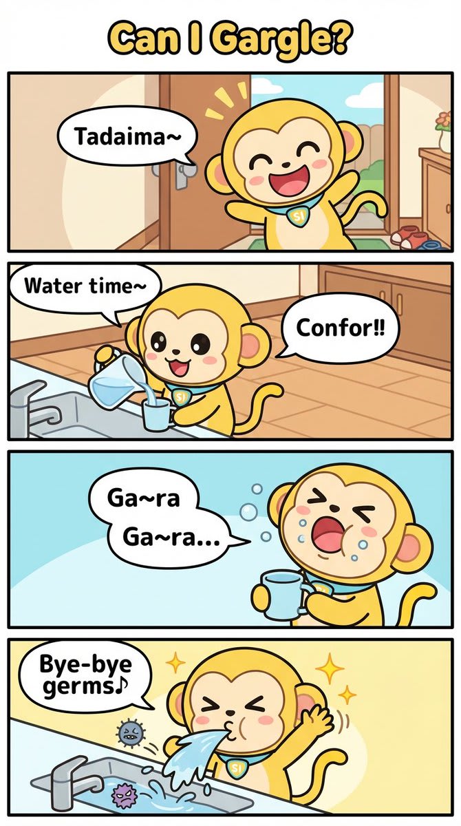 YouTube Thumbnail - Four-Panel Comic Prompt: Gargle (English Version)