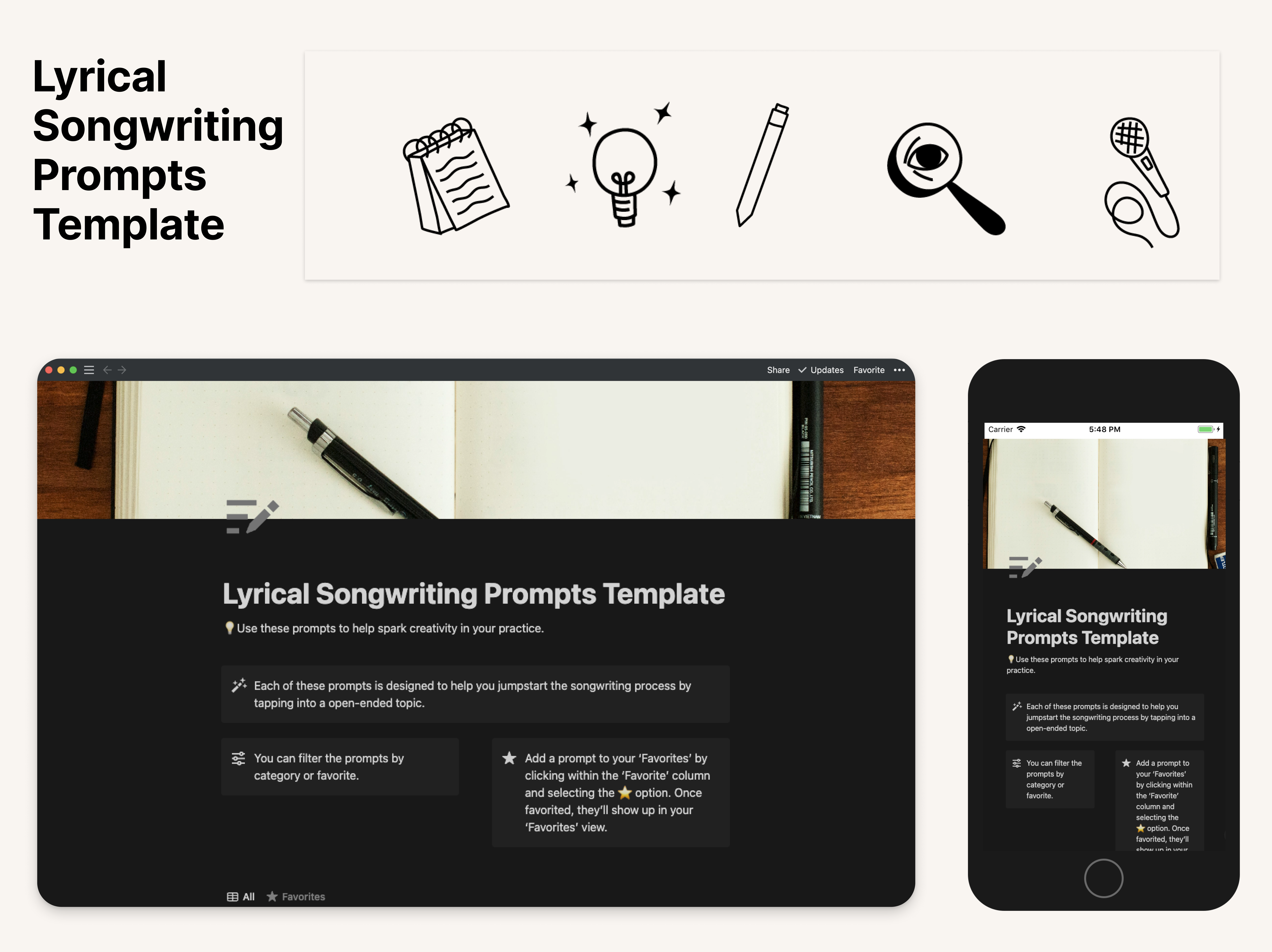 Cover of The Ultimate Guide to Elevating Your Songwriting with the Lyrical Songwriting Prompts Notion Template