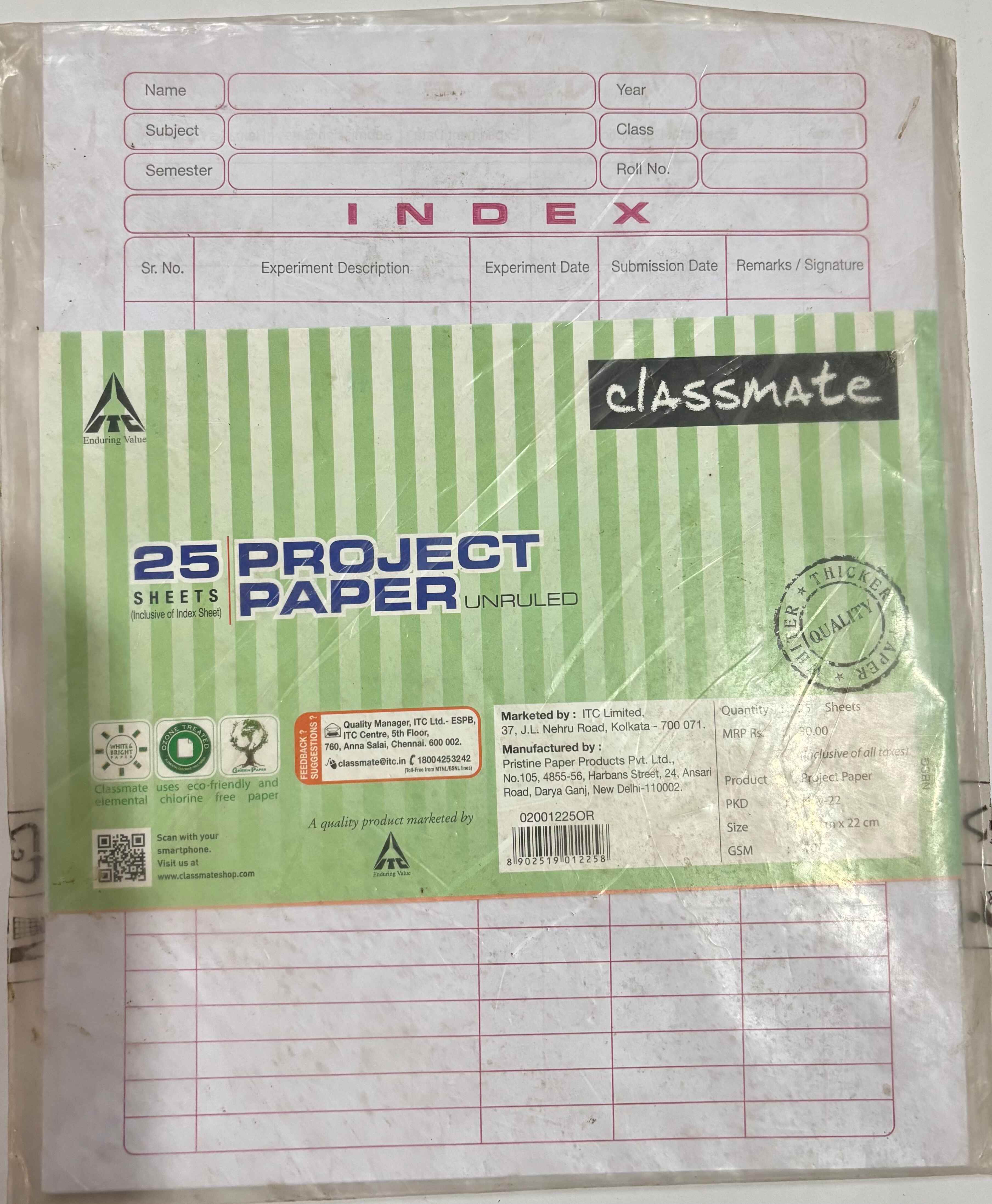 Classmate Assignment Sheet | Size 28×22 cm | Pack of 25 Sheets