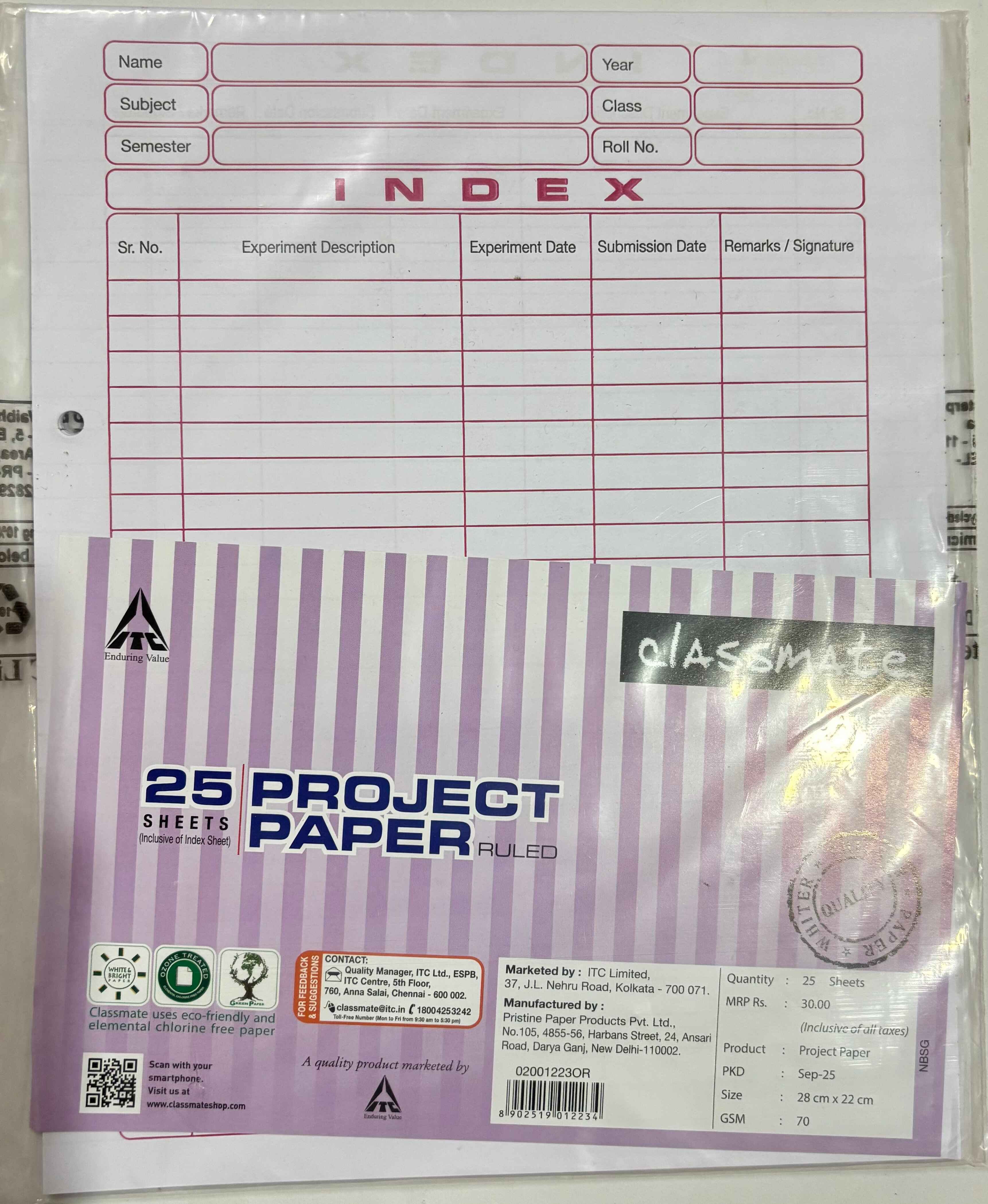 Classmate Assignment Sheet | Size 28×22 cm | Pack of 25 Sheets