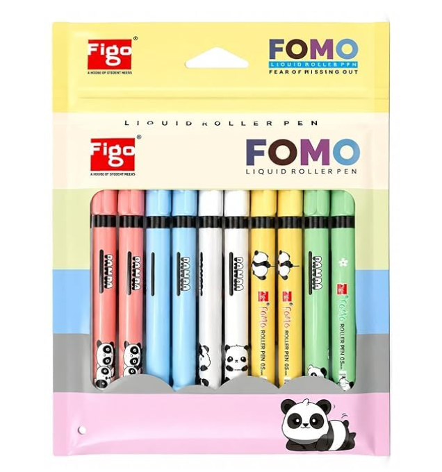 Figoo Panda Liquid Roller Pen | 0.5mm Fine Tip | Pack of 10 | Panda Design | Smooth Writing