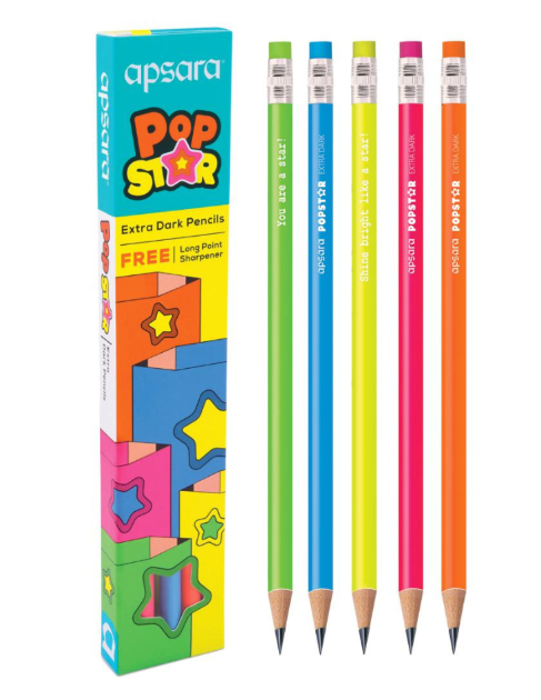 Apsara Popstar Pencils | Pack of 10 | Include Eraser and Sharpener