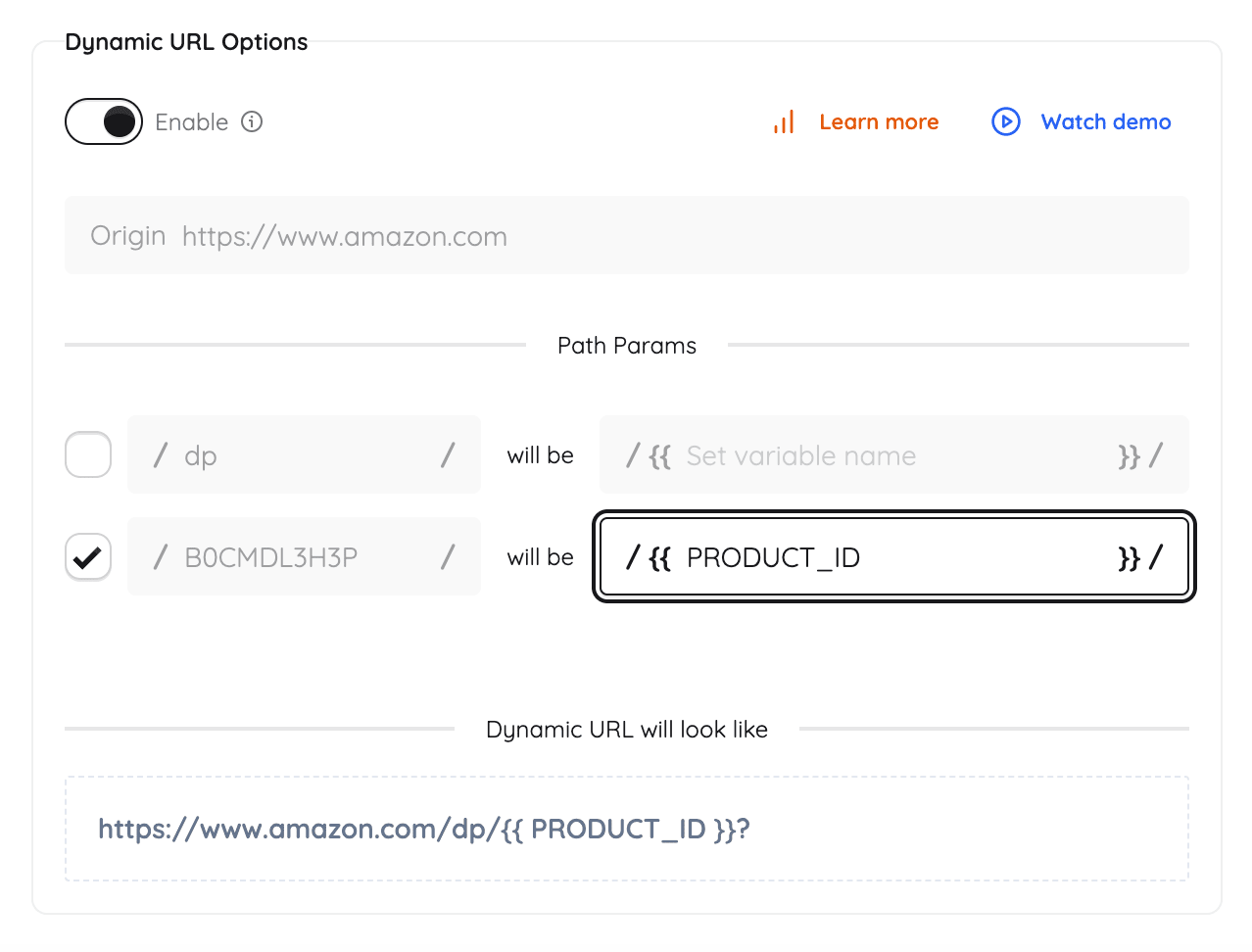 Dynamic URLs Interface