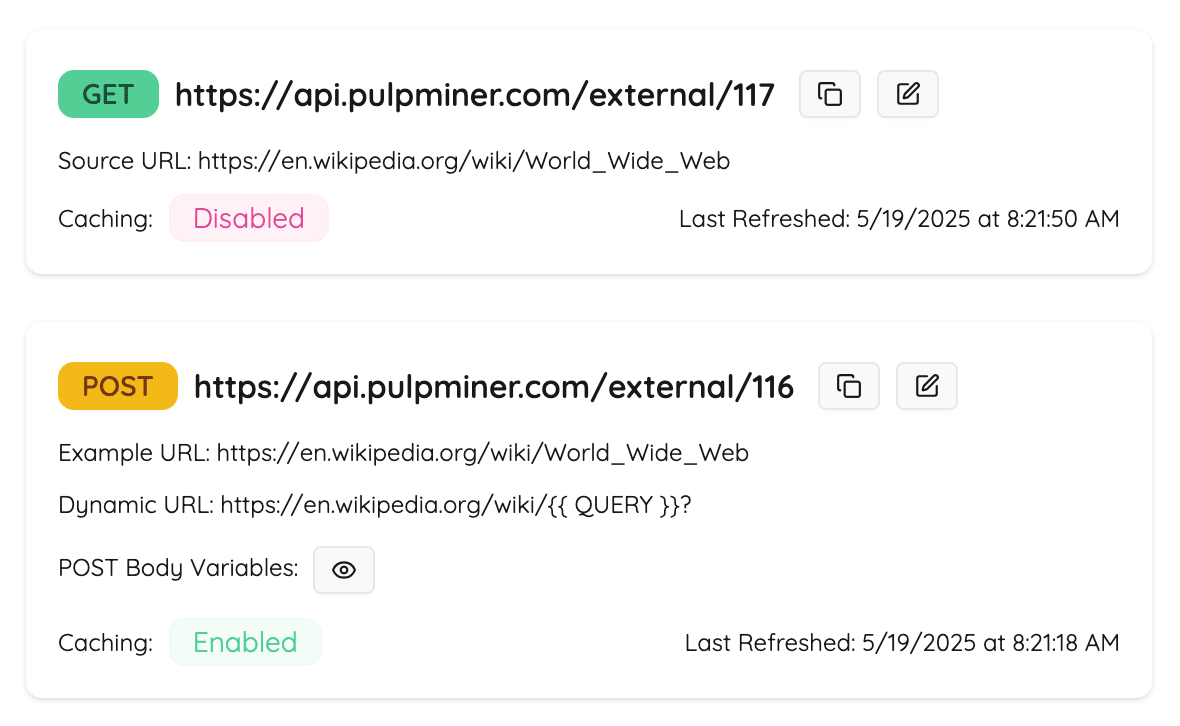 Saved APIs Interface