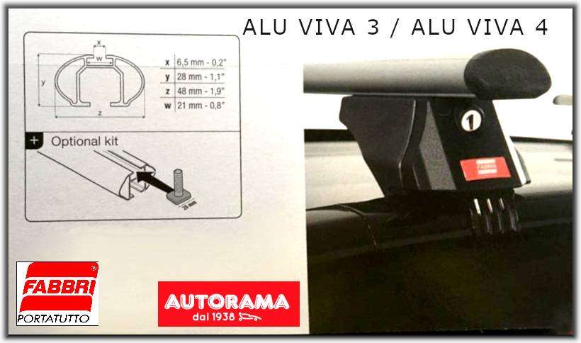 Barre Portatutto ALU VIVA 3 Rails mancorrenti profilo chiuso/aperti 120 cm