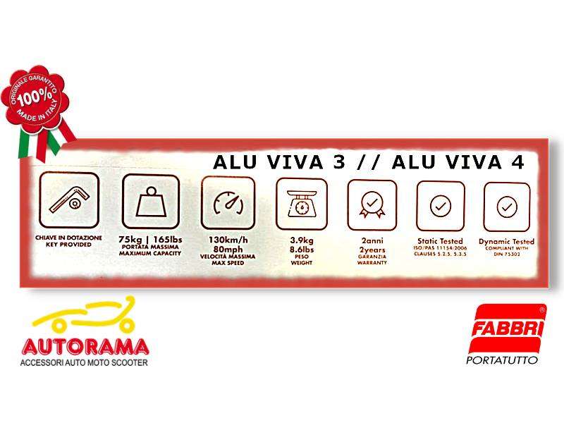 Barre Portatutto ALU VIVA 3 Rails mancorrenti profilo chiuso/aperti 120 cm