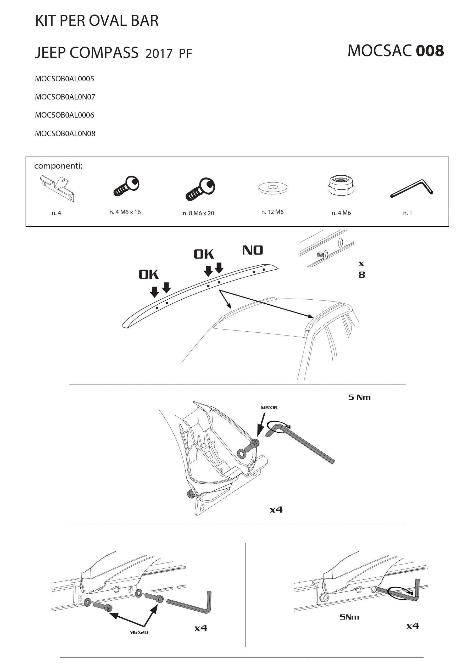 Barre Portatutto Modula OvalBar Jeep Compass 2017 > rails – incluso Kit