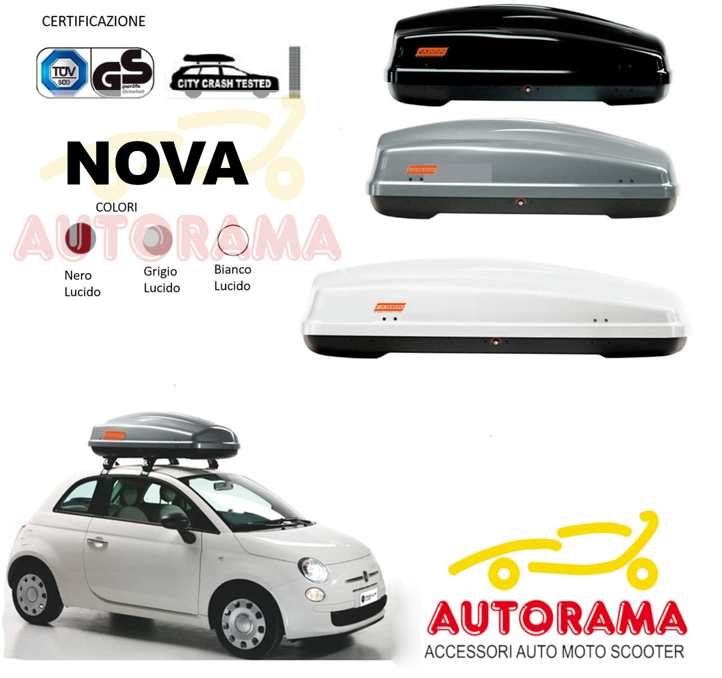 Box per Tetto Auto Fabbri Nova 340 Lt Baule Portatutto Nero