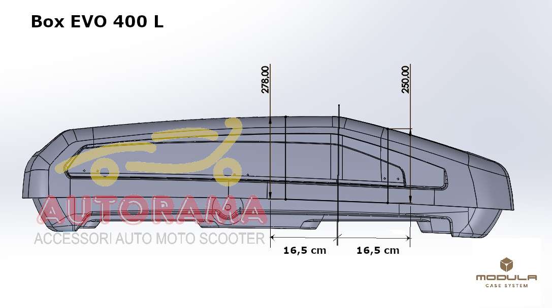 BOX TETTO AUTO EVO MODULA 400 Lt Grigio Goffrato
