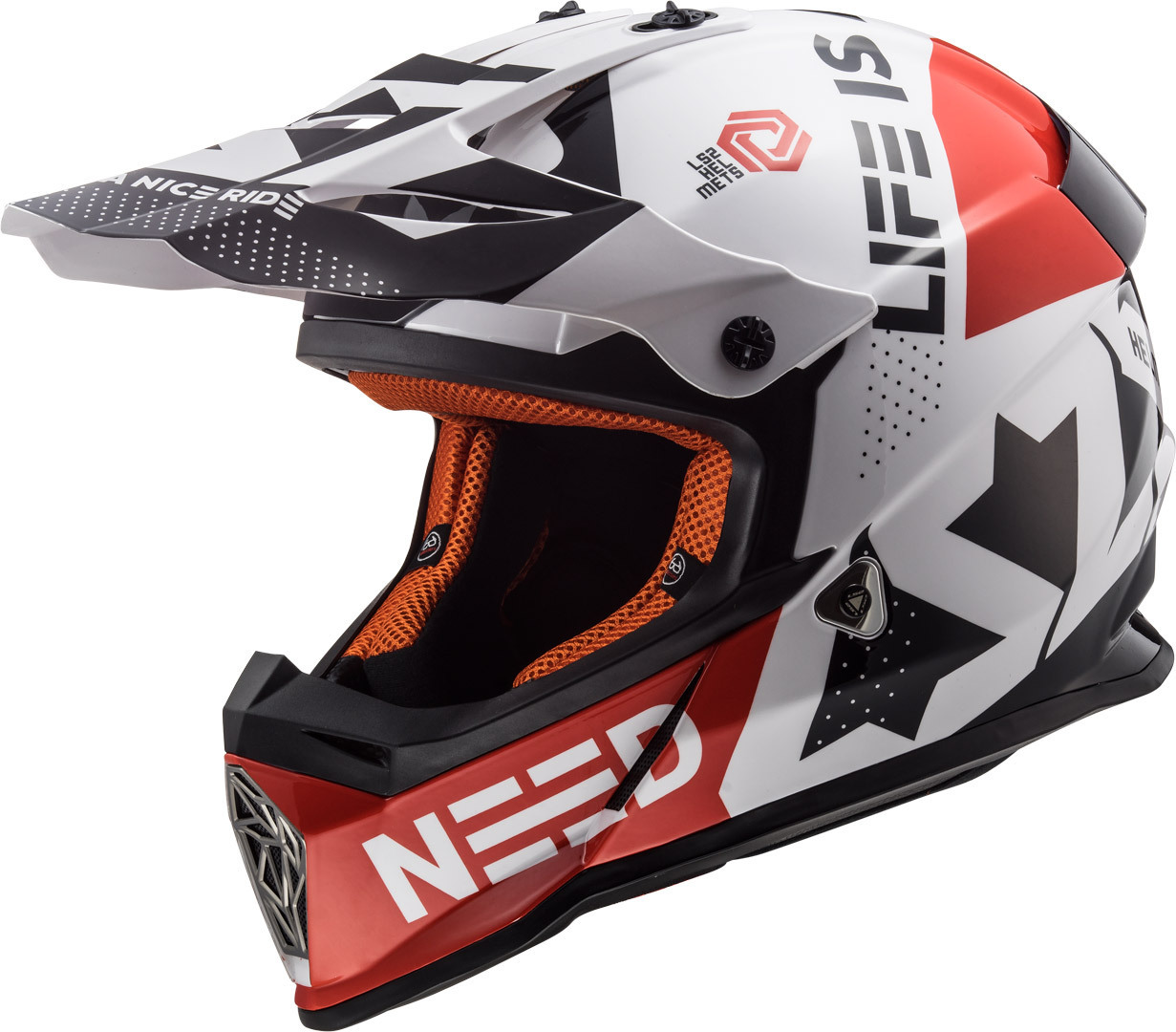 Casco MotoCross LS2 MX437 FAST BLOCK White/Red