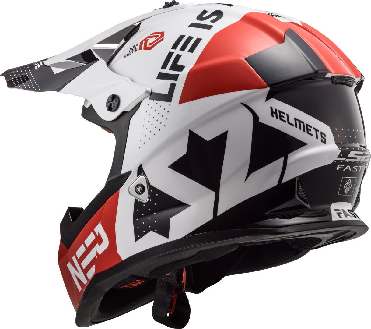 Casco MotoCross LS2 MX437 FAST BLOCK White/Red