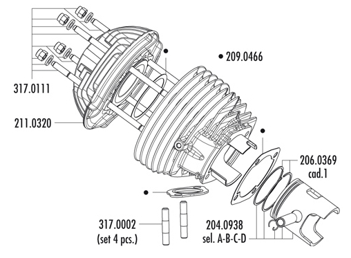 Kit Gruppo Termico 130 Polini Evolution Vespa 125 Et3 Alluminio