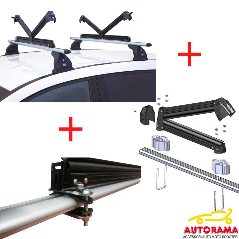 Kit porta-sci tetto Aluski 8 + Adattatore barre-60 mm + Distanziatore 40 mm