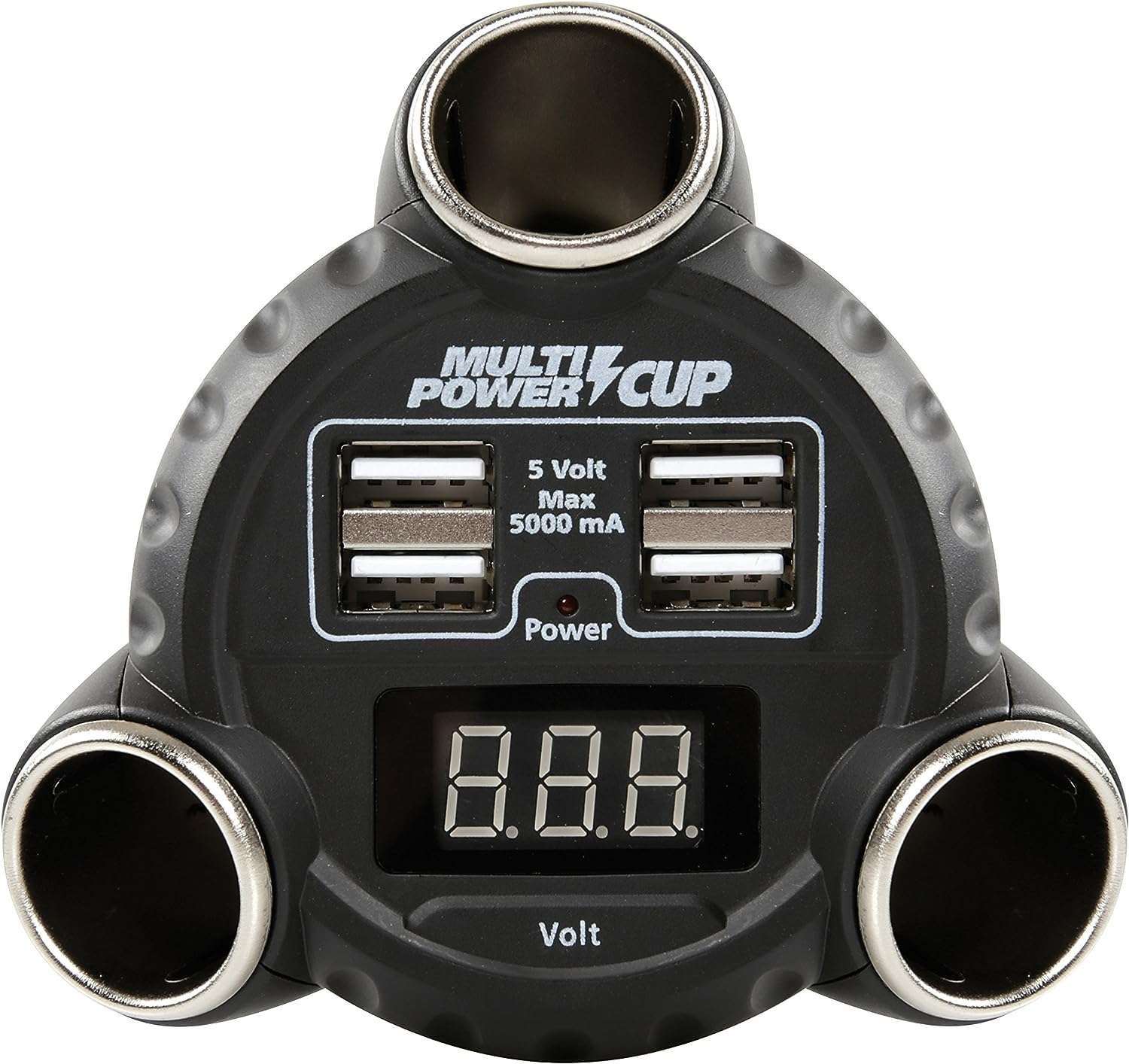 Multi-Power Cup, 3 prese accendisigari + 4 USB e voltmetro, 12/24/36V