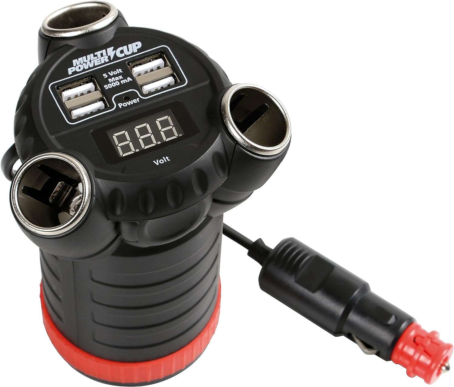 Multi-Power Cup, 3 prese accendisigari + 4 USB e voltmetro, 12/24/36V