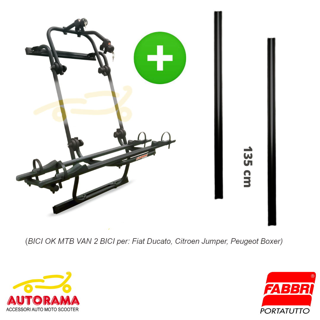 Portabici Posteriore da Portellone Fabbri – Bici Ok Mtb Van Fiat Ducato, Citroen Jumper, Peugeot Boxer nero + canaline 135 cm