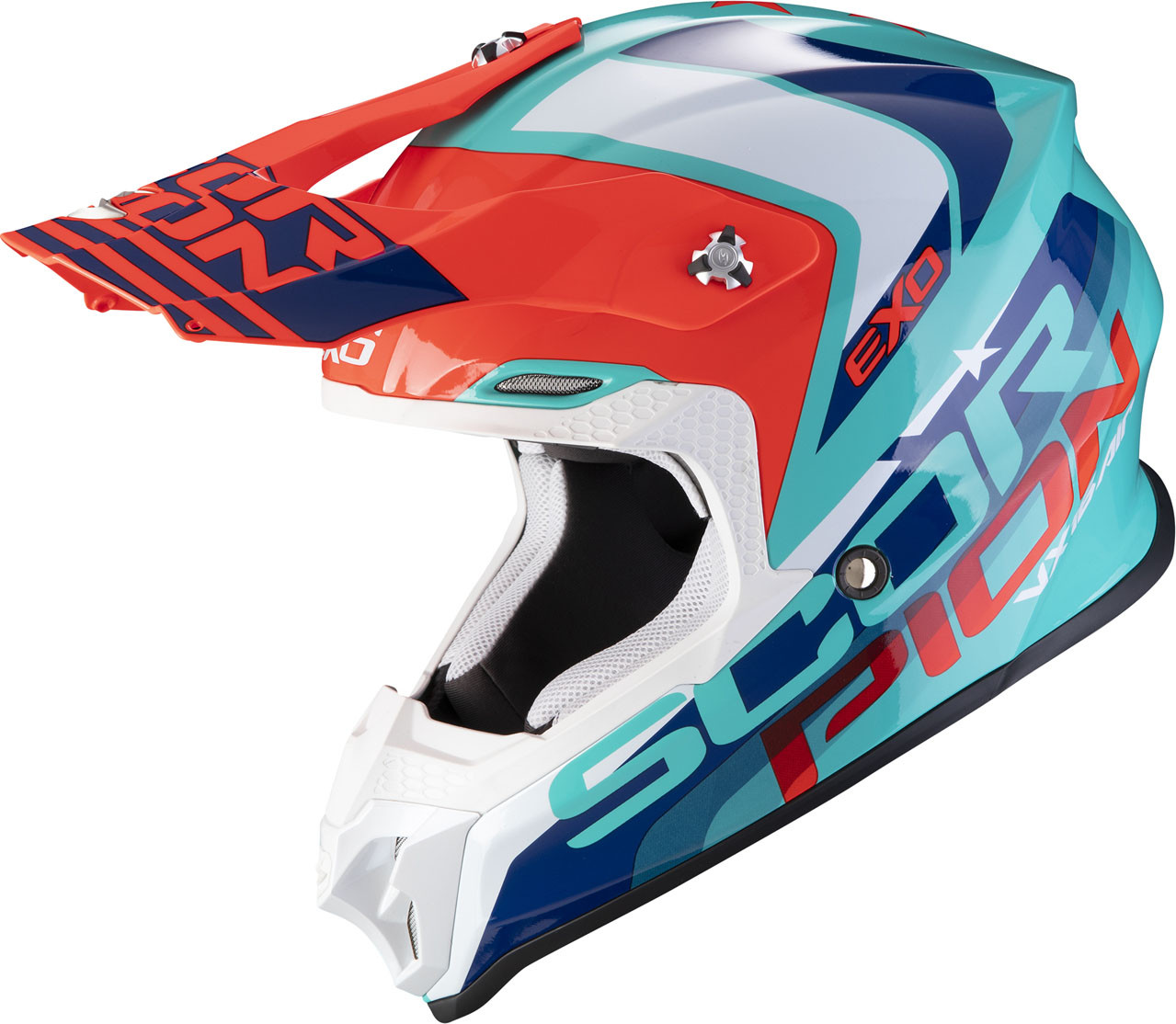 Scorpion VX 16 Air Nation Casco Motocross Verde/blu/rosso