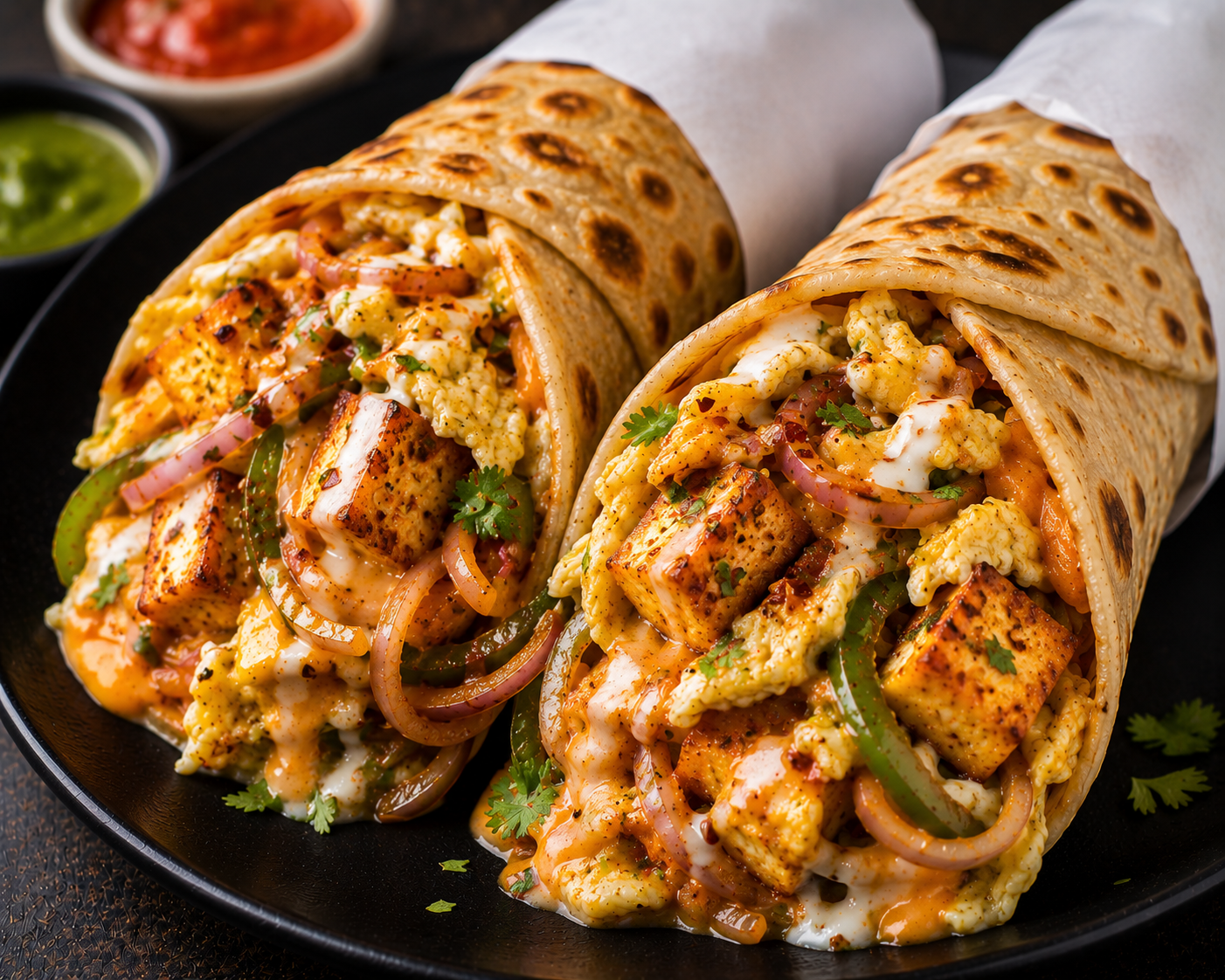 Egg paneer loaded roll