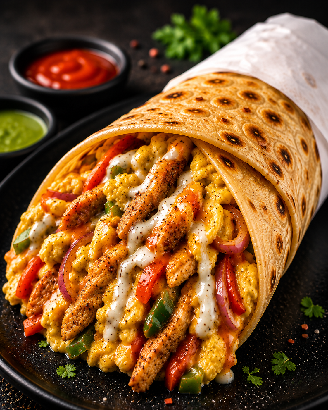 Egg chicken loaded roll