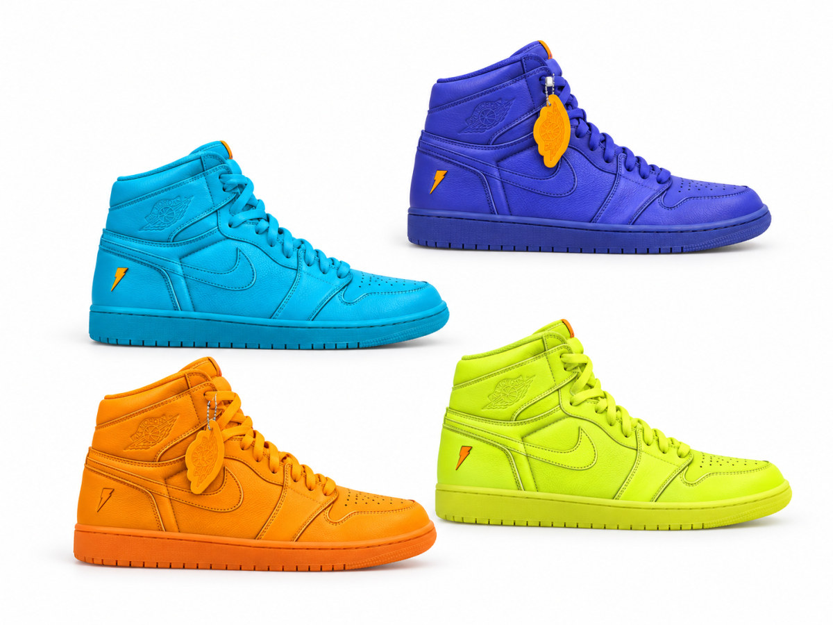 Side profile of all four Gatorade Pack colourways, showing the lateral lightning bolt and ankle zip pull