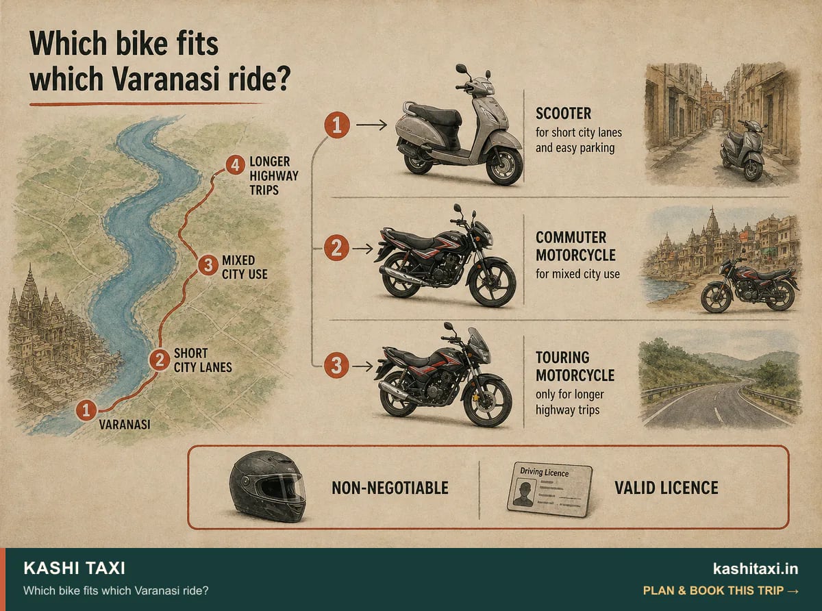 Which bike fits which Varanasi ride? — visual field guide by Kashi Taxi