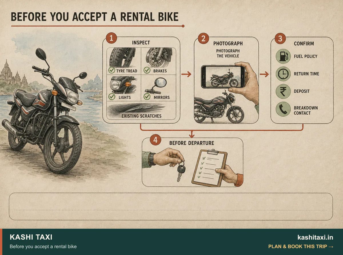 Before you accept a rental bike — visual field guide by Kashi Taxi