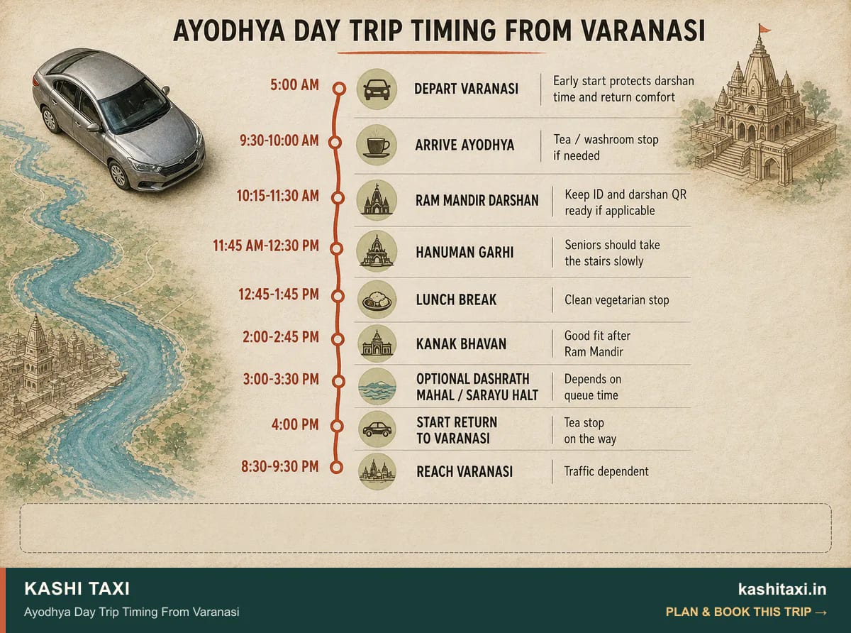 Ayodhya Day Trip Timing From Varanasi — visual field guide by Kashi Taxi