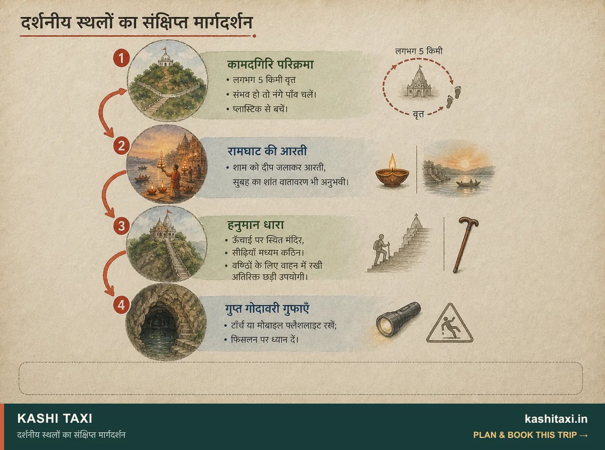 दर्शनीय स्थलों का संक्षिप्त मार्गदर्शन — visual field guide by Kashi Taxi
