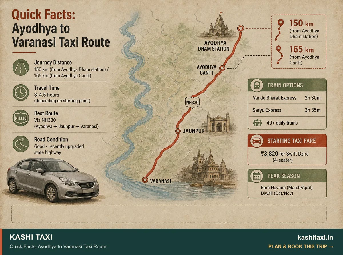 Quick Facts: Ayodhya to Varanasi Taxi Route — visual field guide by Kashi Taxi
