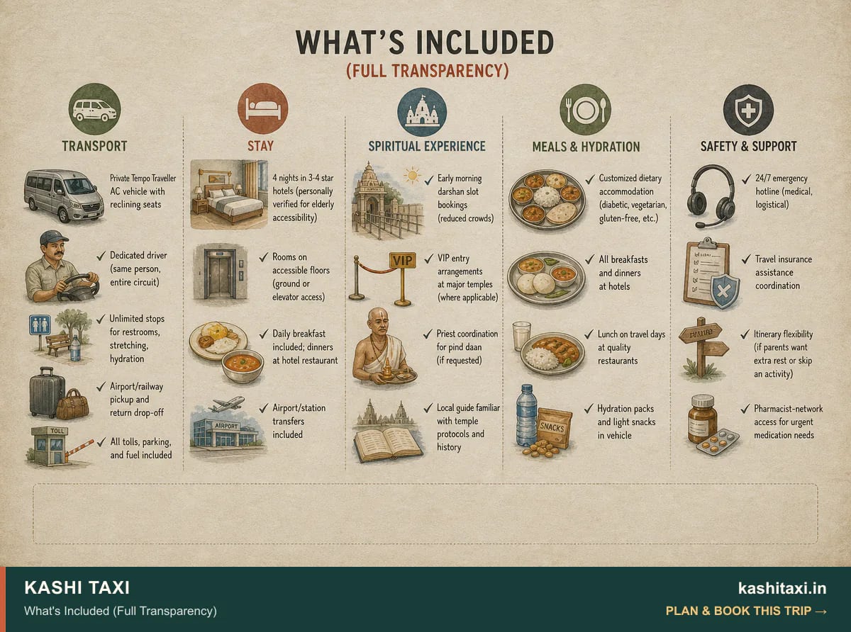 What's Included (Full Transparency) — visual field guide by Kashi Taxi