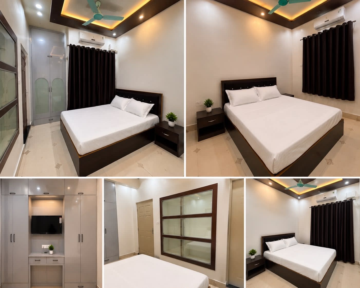 Bedroom Storage & Wardrobes — Full-length wardrobes, TV console, and room view