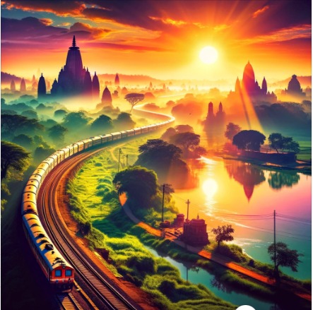 Ram Mandir complex lit up during evening darshan