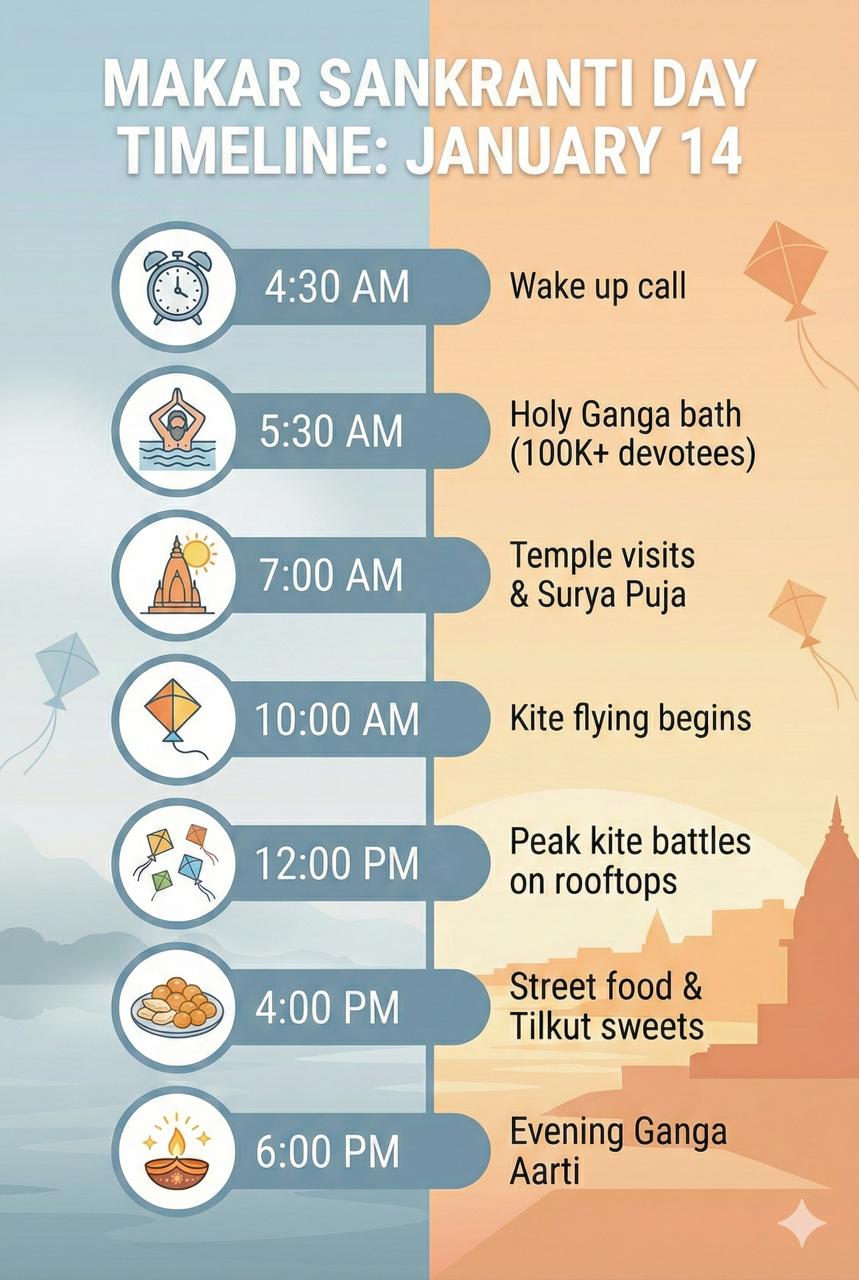 Makar Sankranti 2025 Timeline - Hour by hour guide to the festival day