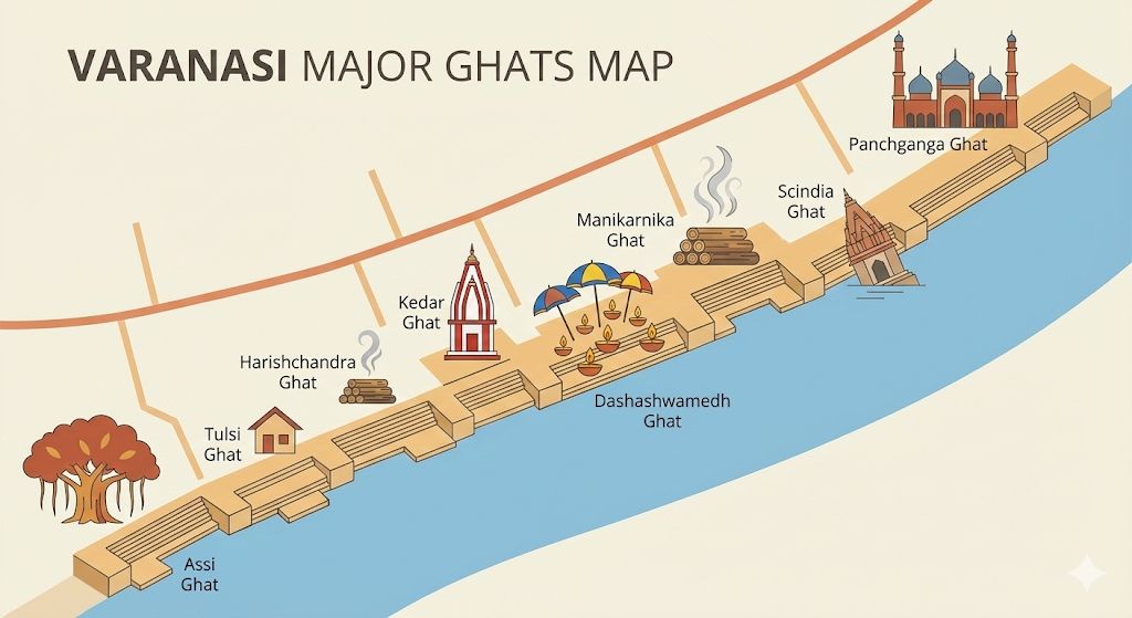 Varanasi Major Ghats Map