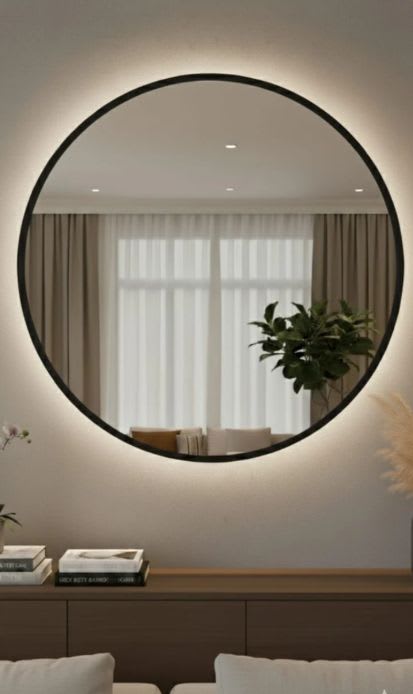 Brizzio PS FA006 Round Black Frame LED Mirror
